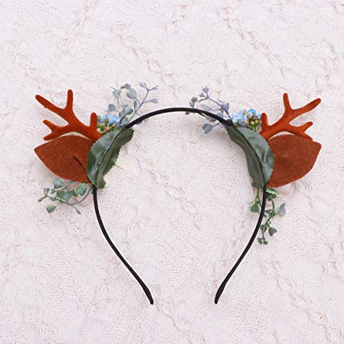 Lurrose Christmas Deer Antler Headband with Floral Pine Cone Decor