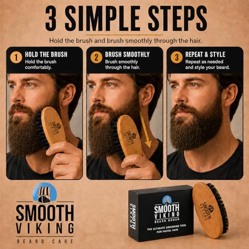 Beard Grooming Set with Boar Bristle Brush & Mustache Tool