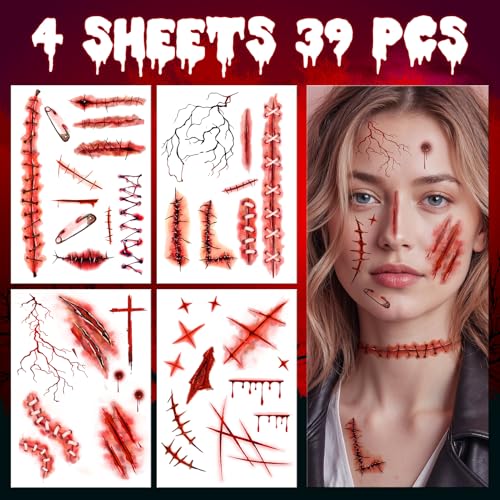 Cerlaza Zombie Scars Temporary Tattoos Kit for Halloween Party