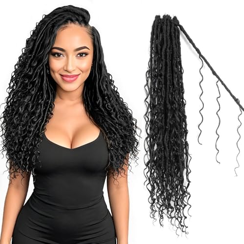 Niseyo Goddess Locs Crochet Hair 18in 1B (Pack of 8) pre-looped, faux locs with curly ends