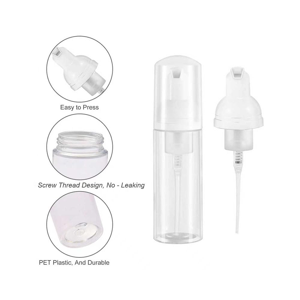 Gratriched 3pcs 2oz Small Size Mousse Plastic Travel Foam Pump Bottle - Portable Foaming Empty Bottle Dispenser for Hand Soap, Shampoo, Lash Cleanser - Well Suited for Travelers Daily Use (60ml)