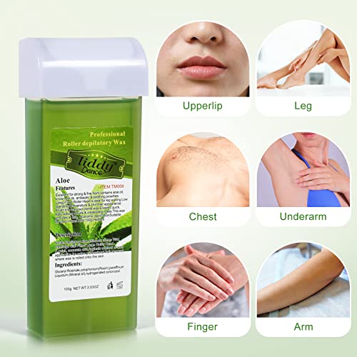 Aloe Vera Hair Removal Wax Refill - Soft Wax Roller Cartridge 4 Pack