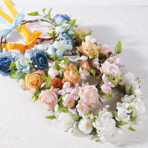 KorViSHOW White Flower Crown Headband Bridal Boho Floral Headpiece
