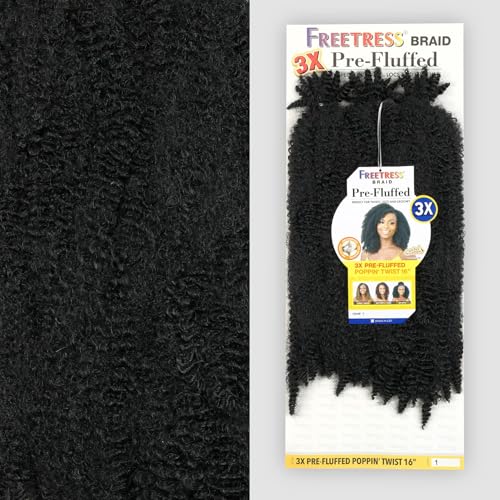 Pre-Fluffed Crochet Braids 16 Inch Poppin Twist for Natural Hair, 1B