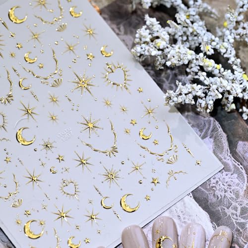 Gold 5D Embossed Star Nail Stickers for Nail Art - DIY Design