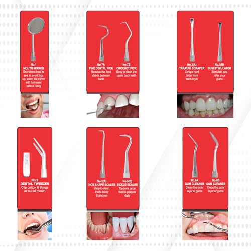 Jimy 6-Piece Dental Tool Set, Stainless Steel Plaque & Tartar Remover