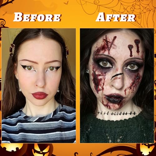 Zombie Makeup Halloween Face Tattoos Kit - 12 Sheets Fake Scars & Wounds for Kids & Adults - Realistic Blood Injury & Scratch Stickers - Halloween Costume Accessory