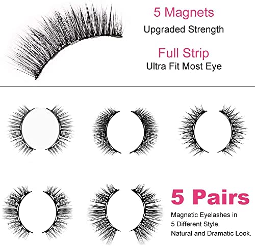 AOMIG Magnetic Eyelashes Kit with Waterproof Eyeliner - 5 Pairs