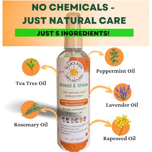 Natural Lice Prevention and Repellent Hair Oil Spray for Kids Hair ? Made with Essential Oils, Detangles and Conditions, Only 5 Oil Ingredients - Tea Tree, Rosemary, and Lavender Oils by Ella¡¯s Kids