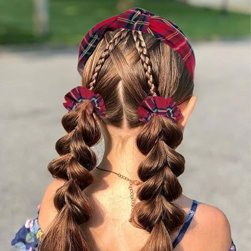 5-Piece Plaid Hair Accessory Set: Knotted Headband, Bows, and Scrunchie