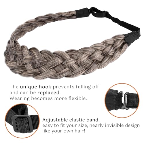 Gledola Gray Brown Synthetic Hair Braid Headband for Women & Girls - 5 Strands
