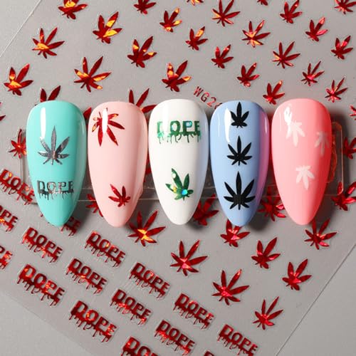 3D Holographic Maple Leaf Nail Stickers - Colorful Nail Art Decals for Manicure