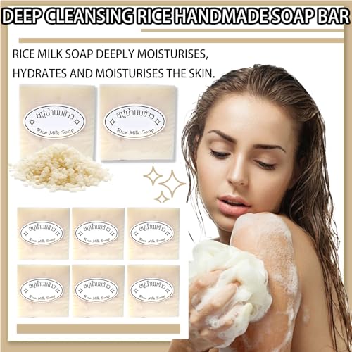 8PCS Rice Milk Soap Bar - Vegan Moisturizing Cleansing Soap for Face & Body