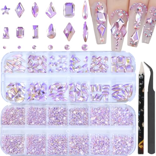 Light Pink AB Nail Rhinestones Kit - Multi-Shape 6 Sizes for Nail Art & DIY Decorations