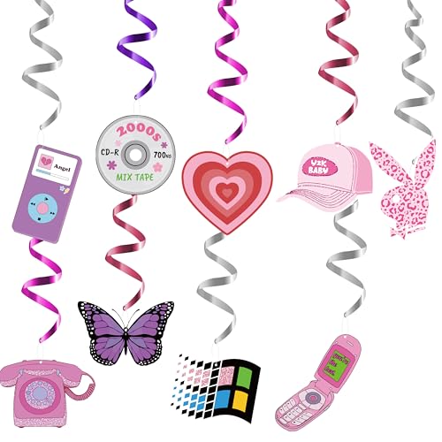Y2K Pink Hanging Swirl Decorations Set - 30 Pcs Retro Party Decor