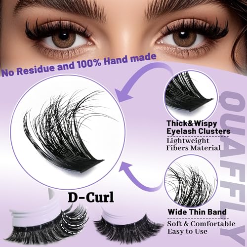 QUAFFLY DIY Lash Extension Kit: D Curl Manga Lash Clusters with Tools