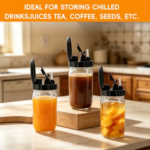 Leakproof Flip Spout Mason Jar Lids - 3-Pack for Regular & Wide Mouth Jars