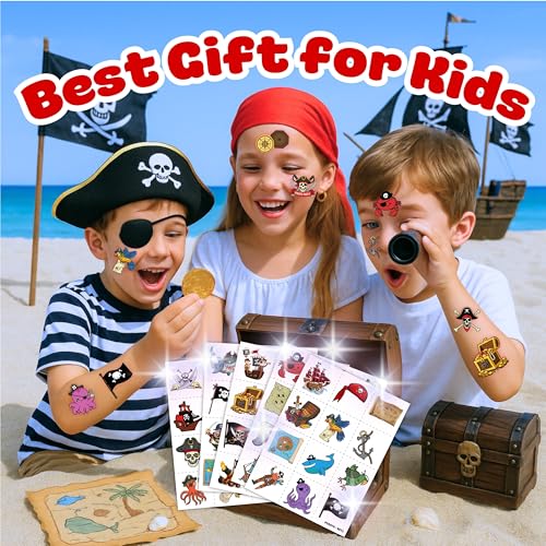 Pirate Temporary Tattoos for Kids - 60 Pre-Cut Party Favors