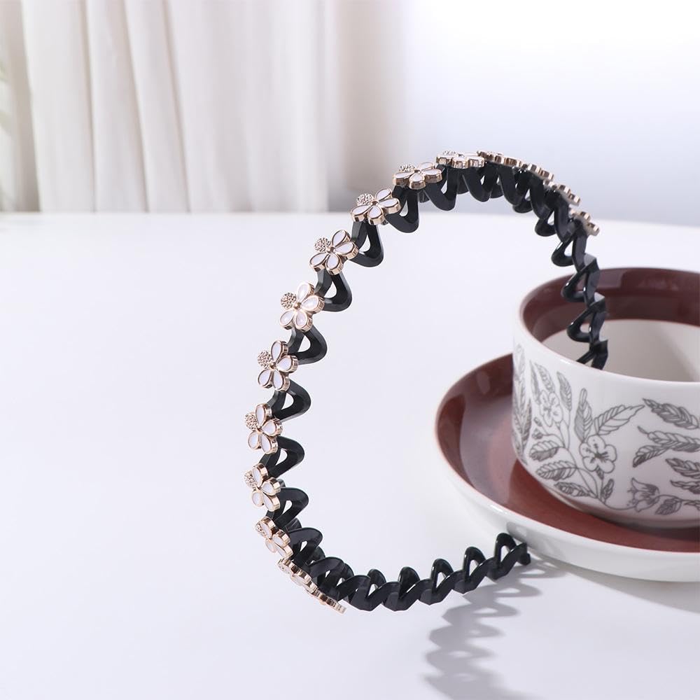 Women Wave Hair Hoops Braided Tools Rhinestone Flower With Toothed Headband Artifact for Tidying Broken Hair