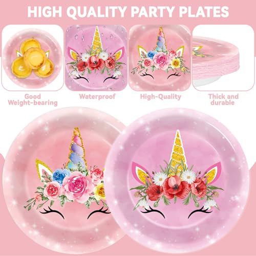 60PCS Unicorn Birthday Party Plates - Colorful 7-Inch Disposable Tableware