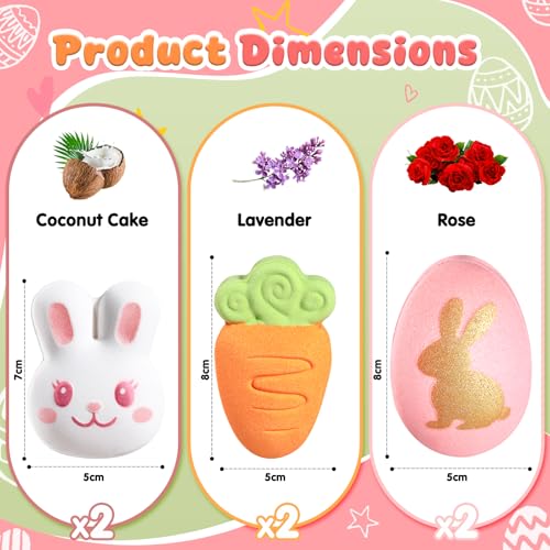 Tomkids Easter Bath Bombs for Kids - 6 Pack Bunny, Egg & Carrot Shapes