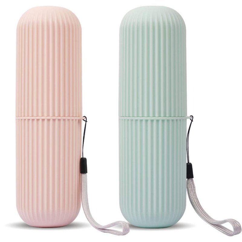 UCEC Travel Toothbrush Case, Toothbrush Holder Travel, Toothbrush Case for Traveling, Camping, Home, School, Business, Bathroom, 7.7" x 2.36" x 2.36" for Soft Toothbrush Up To 7.4 inch (Green, Pink)