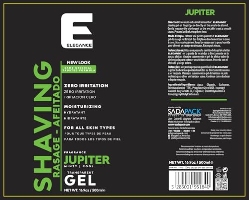 E Elegance Transparent Shaving Gel, Jupiter Scent - 16.9 oz Clear Formula