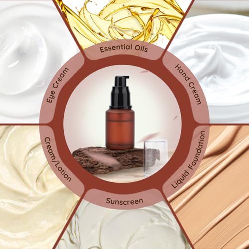 Segbeauty 3-Pack 1oz Frosted Glass Travel Lotion Bottles Amber Pink Red, Refillable 30ml Pump Dispenser