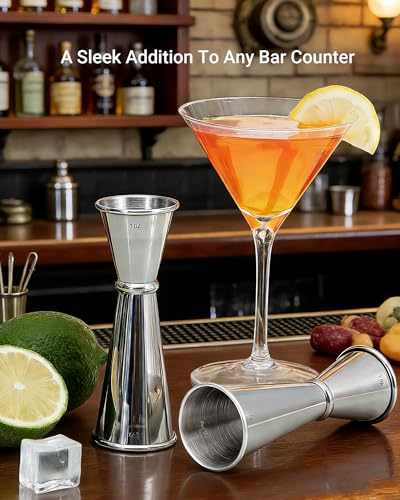 Goldelith Stainless Steel Cocktail Jigger Set - 1oz/2oz Measuring Cups for Bartending