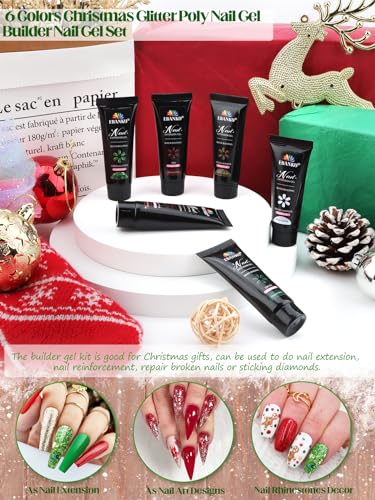 EBANKU Valentines Christmas Nail Extension Gel Kit - 6 Color Poly Gel Set