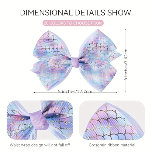 20-Pack 5-Inch Handmade Hair Bows for Girls with Alligator Clips - Rainbow & Heart Designs