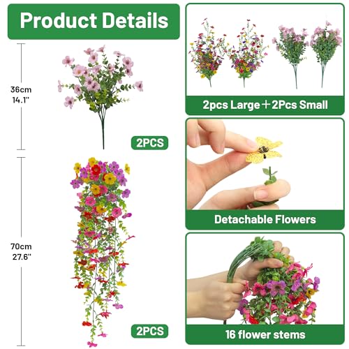 Artificial Daisy Flowers - UV Resistant Faux Silk Plants (4 PCS)