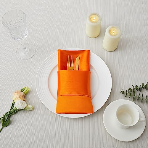 Orange Satin Dinner Napkins - 17x17 Inches, 16 Pack for Weddings & Parties