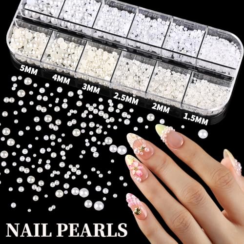 Gold Silver Nail Pearls & 3D Charms Kit for Nail Art, Embellishments