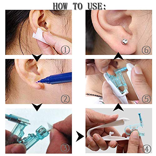 Ear Piercing Gun Kit - 6 Disposable Piercing Guns with Ear Studs & Tools