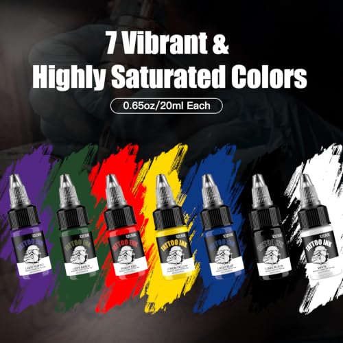 UINK 7 Colors Tattoo Ink Set - 0.65oz/20ml Long Lasting Body Art