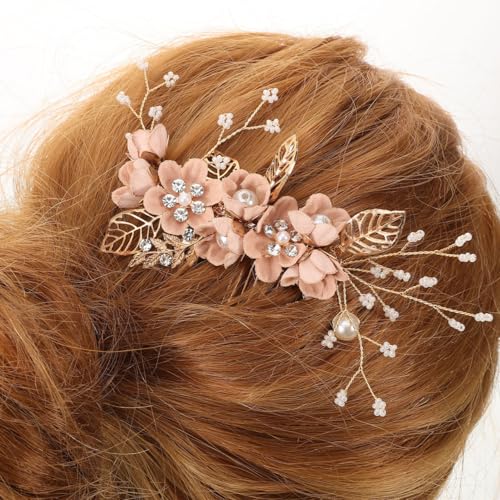 NUOBESTY Bridal Hair Clips - 4 Pcs Rhinestone Floral Combs for Weddings