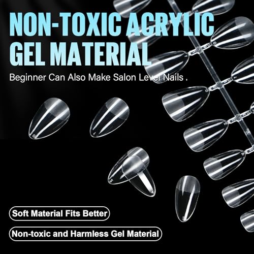 TOMICCA Medium Almond Nail Tips - 192 Pcs Acrylic Gel Tips