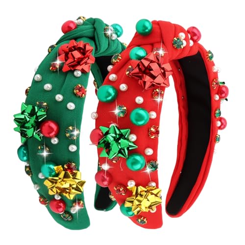 Semato 2-Piece Knotted Christmas Headbands with Pearl Decorations