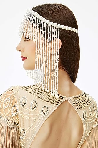 BABEYOND Pearl Tassel Headband - White Vintage Bridal Hair Accessory