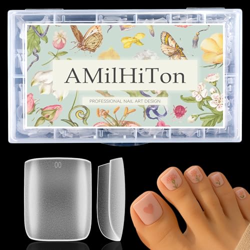 AMilHiTon Thickening Square Toe Nail Tips - 300PCS Full Cover for Wide Long Nails, Matte Pre-Shaped Toenails, 15 Sizes, Home DIY Pedicure, Listing: ThickeningSquareTOE-300