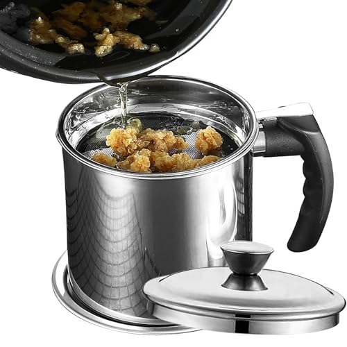 Stainless Steel Grease Container with Strainer & Lid - 1.3L