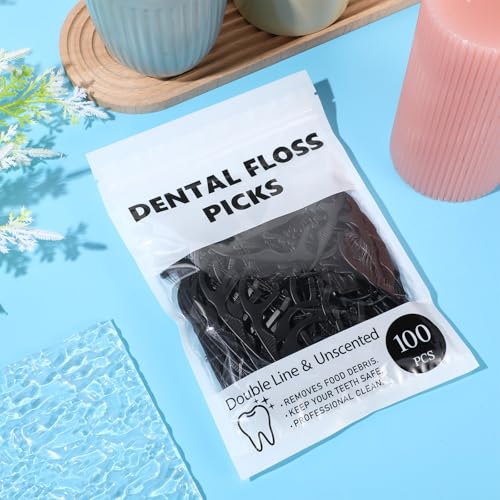 Baderke 100 Count Dual Line Dental Floss Picks for Teeth Cleaning