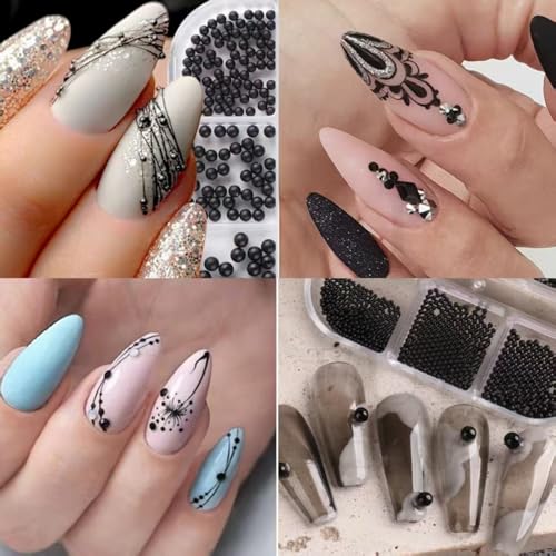 Black Mini Metal Nail Beads 0.8-3mm Caviar Nail Art Accessories DIY Manicure