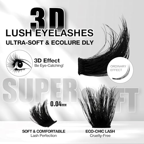 DIY 3D Cluster Eyelash Extensions Kit - Fluffy D Curl False Lashes 10-18mm with Lash Bond & Tweezers