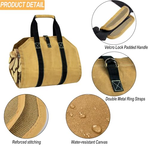 Heavy Duty Canvas Firewood Carrier Bag - Large Log Capacity, Waterproof