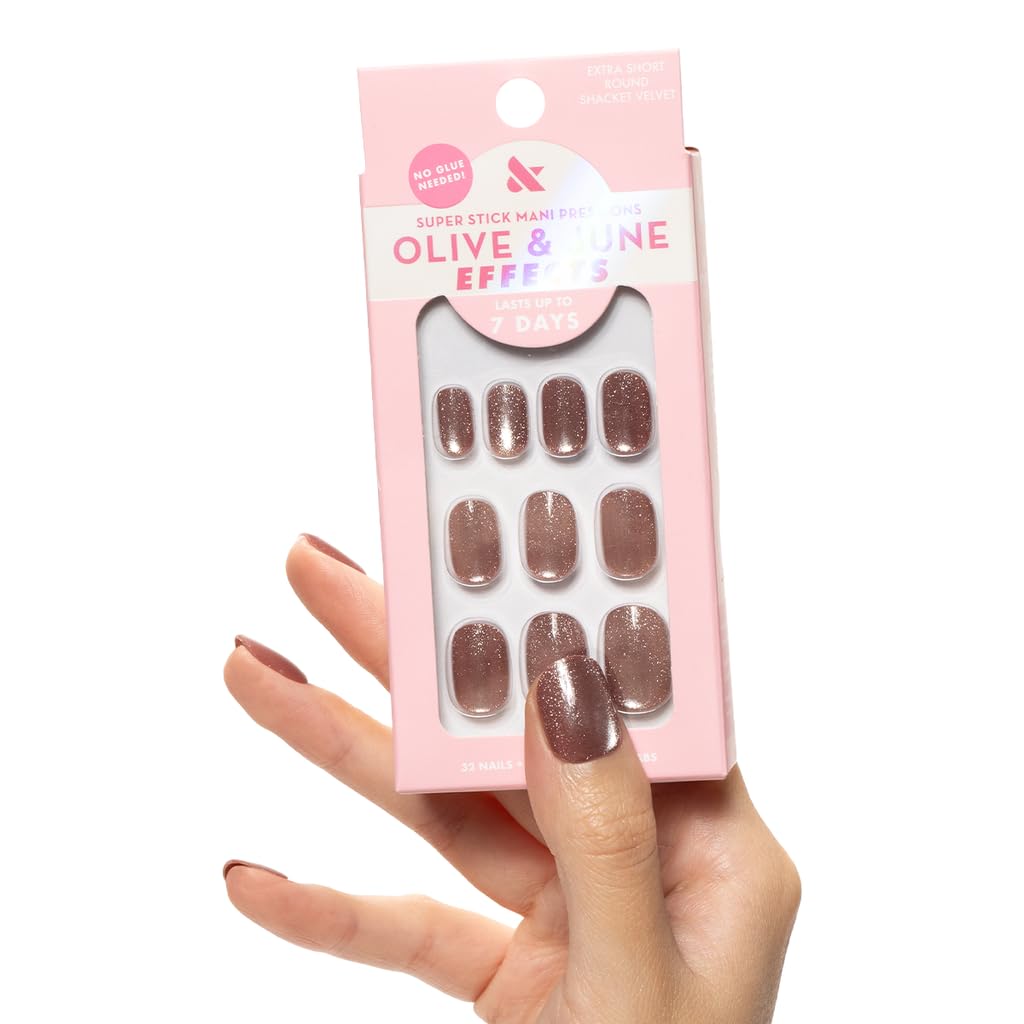 Effects Super Stick Mani Press On Nails - Extra Short Round | 32 Tabs in 16 Sizes | Non-Toxic & Easy On-Off