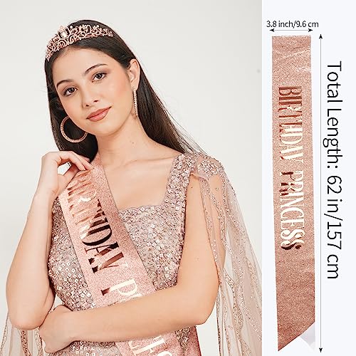 Rose Gold Princess Tiara & Birthday Sash Set for Girls & Women - Party Decorations