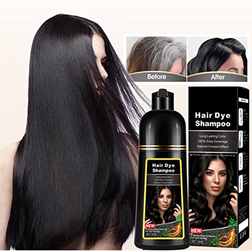 Natural Black Hair Dye Shampoo - 500ml 3-in-1 Herbal Color Coverage