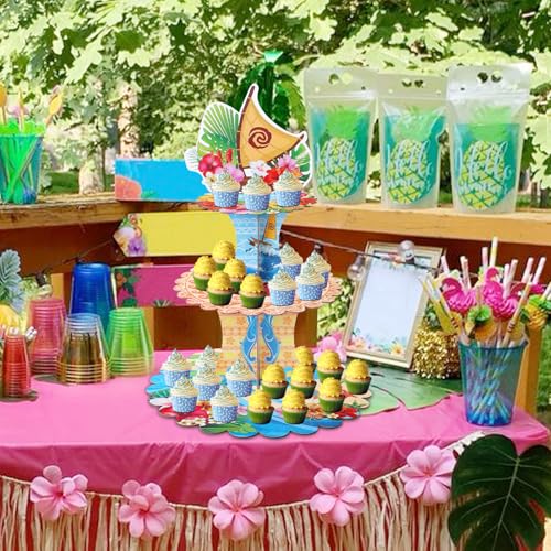 3-Tier Hawaiian Cupcake Stand for Luau Party Decorations